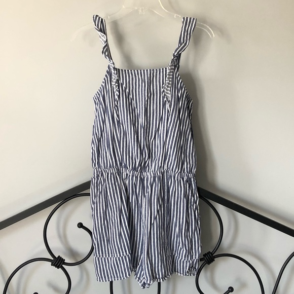 Old Navy Pants - Old Navy Pinstripe Romper with Front Ruffle Detail
